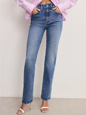 Good American Mid Wash Straight-Leg Jeans